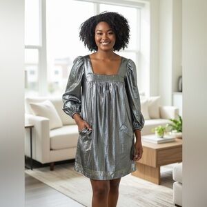 Y2K ▶️ BETSEY JOHNSON ◀️ Silk Blend Silver Metallic Dress. Small see measurments